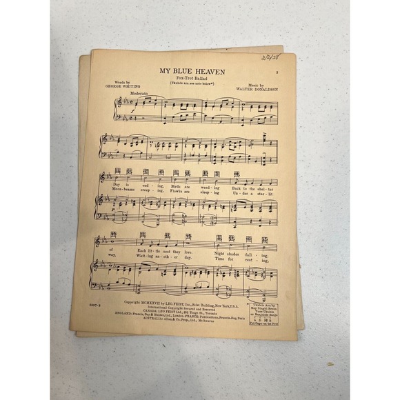 My Blue Heaven Fox-Trot Ballad Ukulele Banjo-Uke By Walter Donaldson Sheet Music - Picture 2 of 4